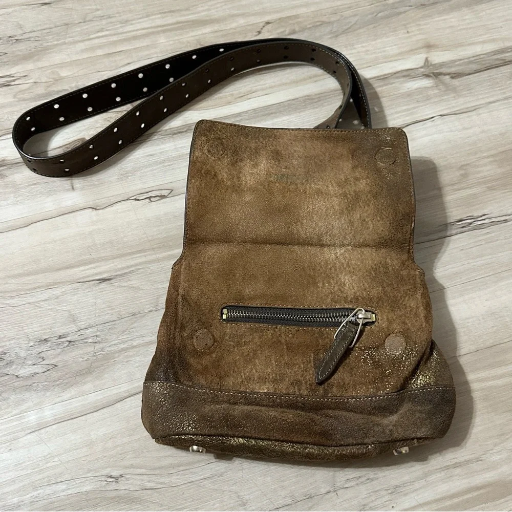 New Olivia Harris brown suede and leather crossbody Satchel